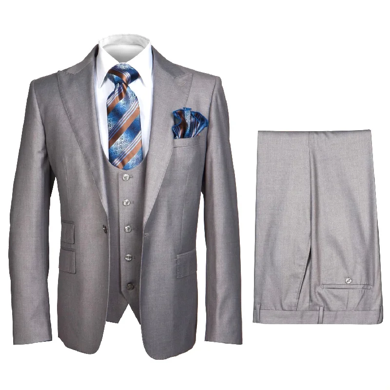 Smart Sweaters Rossiman 3 Piece Peak Lapel Vested Suit - Light Grey