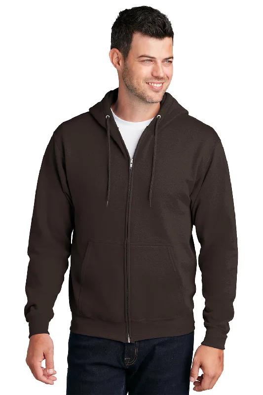 Functional Layers Port & Company Mens Core Pill Resistant Fleece Full Zip Hooded Sweatshirt Hoodie w/ Pockets - Dark Chocolate Brown Functional Layers Port & Company Mens Core Pill Resistant Fleece Full Zip Hooded Sweatshirt Hoodie w/ Pockets - Dark Chocolate Brown