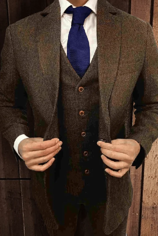 Comfortable Hoodies Men's Brown Tweed Suit Three Piece Sut Dinner Suit Vintage Wedding Coat Pant Tweed Clothing Gift For Him