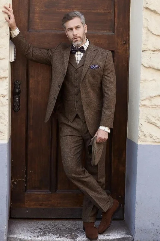 Trendy Shorts Man tweed brown 3 piece suit-winter, dinner, prom , party wear suit-wedding suit for groom & groomsmen-bespoke suit-men's brown suits