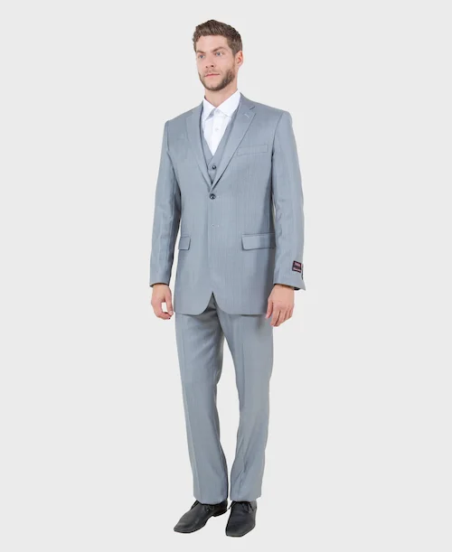 Relaxed Casuals Light Grey Sharkskin Modern Fit 3-Piece Suit