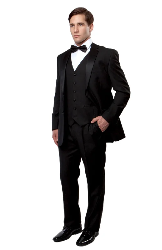 Relaxed Shirts Classic Black Slim Fit Tuxedo with Satin Notch Lapel - MT400-01