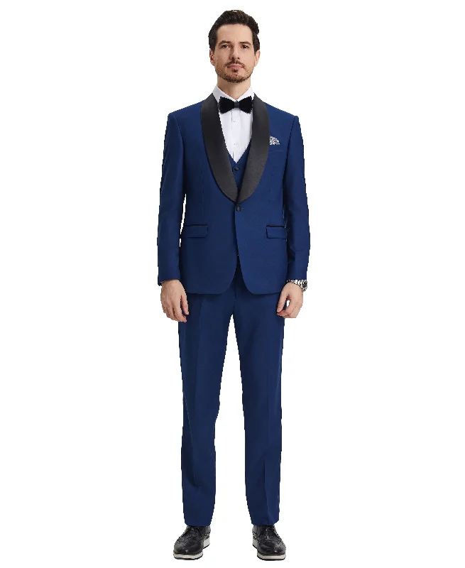 Trendy Styles Stacy Adams Hybrid-Fit Vested Tuxedo, Solid Blue