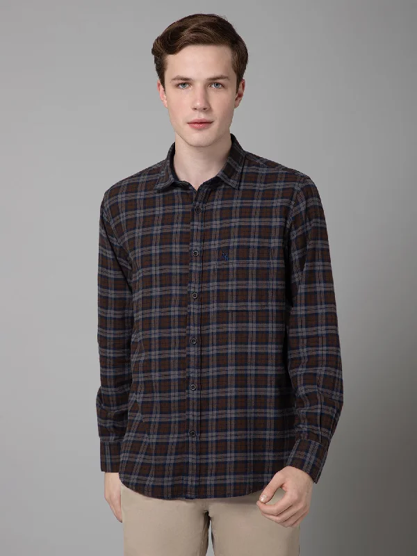 Timeless Style Men's Blue Casual Brushed Medium Checks Full Sleeve Shirt
