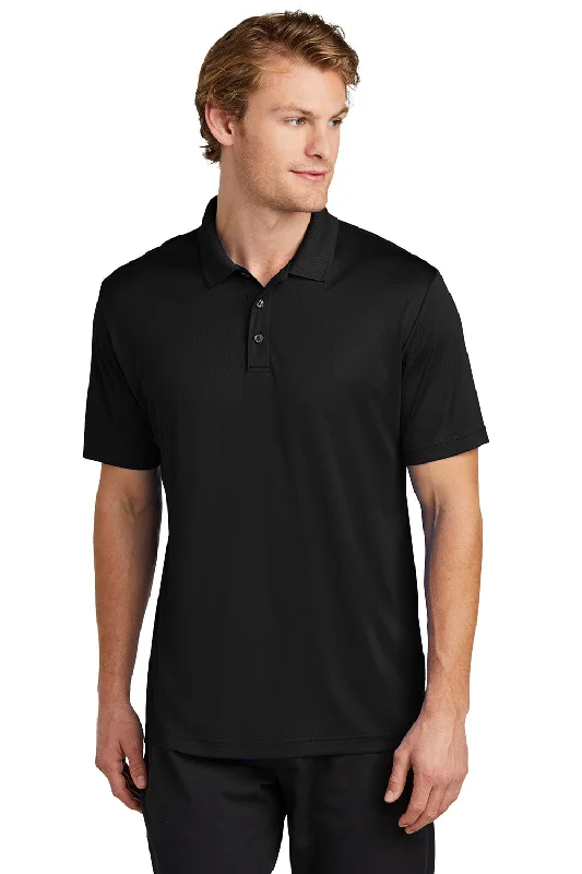 Versatile Knitwear Sport-Tek Mens Moisture Wicking Re-Compete Short Sleeve Polo Shirt - Black Versatile Knitwear Sport-Tek Mens Moisture Wicking Re-Compete Short Sleeve Polo Shirt - Black