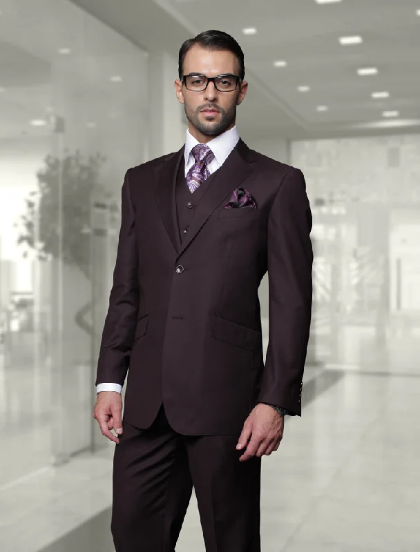 Practical Jackets Statement 3 Piece Modern Fit Suit - Eggplant | 100% Wool | Super 150's