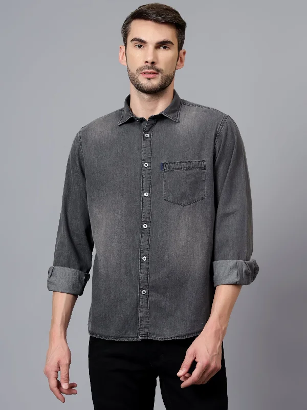 Trendy Apparel Men's Black Casual Denim Full Sleeve Shirt