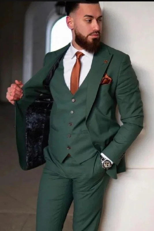 Trendy Shirts Three-piece slim fit green wedding suit for men