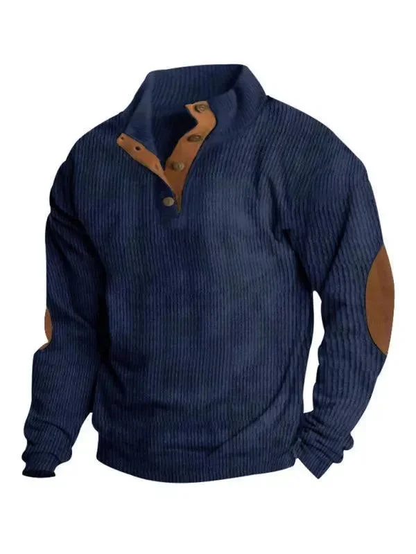 Comfy Outerwear Stand Collar Corduroy Men Sweatshirt