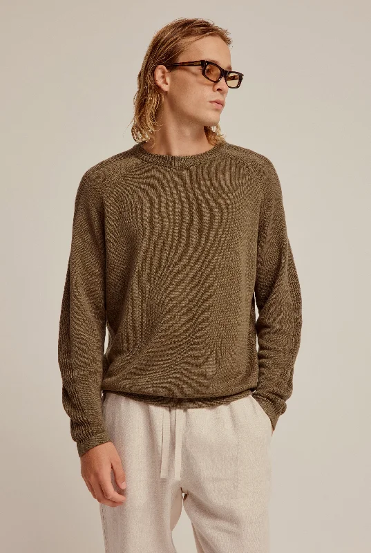 Soft Sweaters Linen Raglan Sweater - Deep Olive Brown