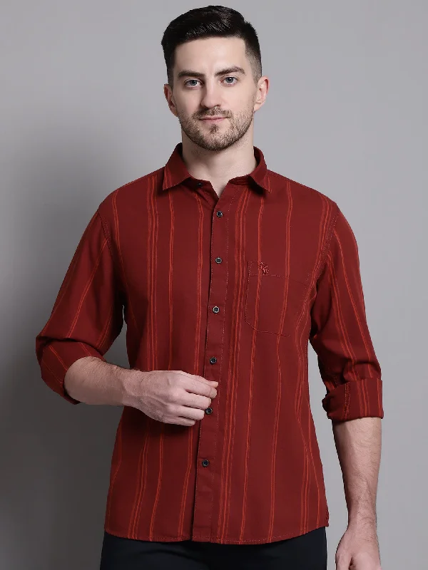 Simple Comfort Men's Maroon Casual Broad Stripe Full Sleeve Shirt