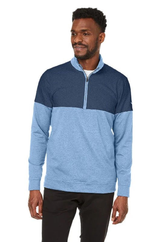 Active Comfort Puma Mens Cloudspun Moisture Wicking Warm Up 1/4 Zip Sweatshirt - Bell Blue/Dark Denim Blue Active Comfort Puma Mens Cloudspun Moisture Wicking Warm Up 1/4 Zip Sweatshirt - Bell Blue/Dark Denim Blue