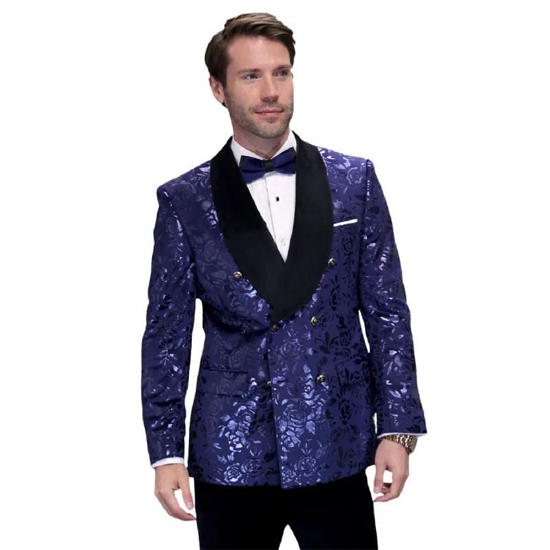 Cozy Shirts Trendish Collection: Sapphire 2-Piece Double Breasted Velvet Shawl Lapel Tuxedo