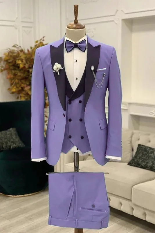 Relaxed Pants Men's Three Piece Suit Purple Wedding Suit Dinner Suit Formal Slim Fit Suits Men Clothing Bespoke Tailoring