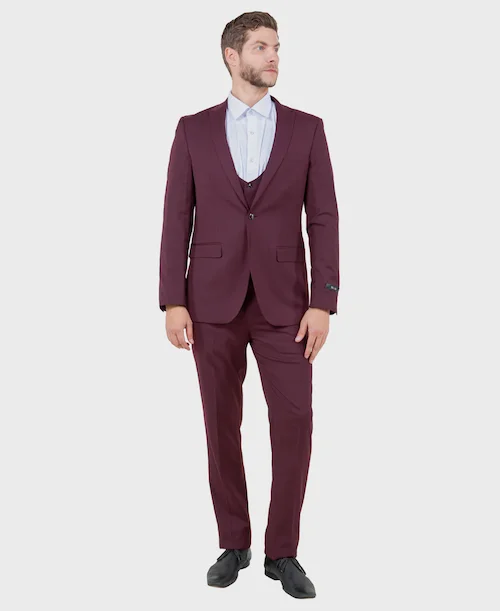 Smart Outfits Burgundy 3 Piece Peak Lapel Suit