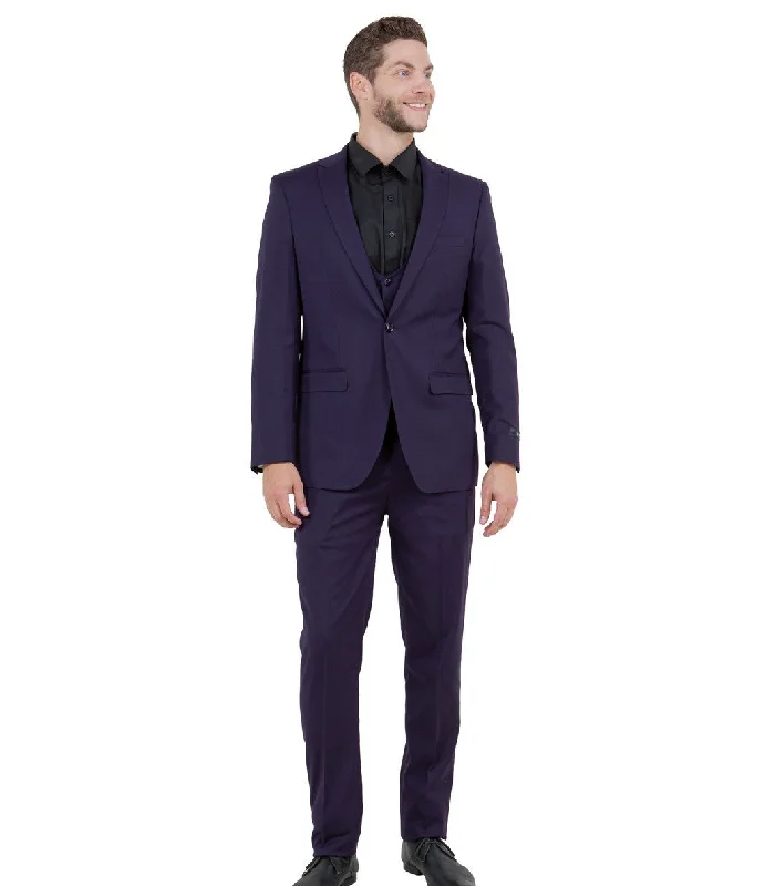 Relaxed Shirts Midas Collection: Ultra Slim Three-Piece Suit with Peak Lapel in Eggplant/Purple