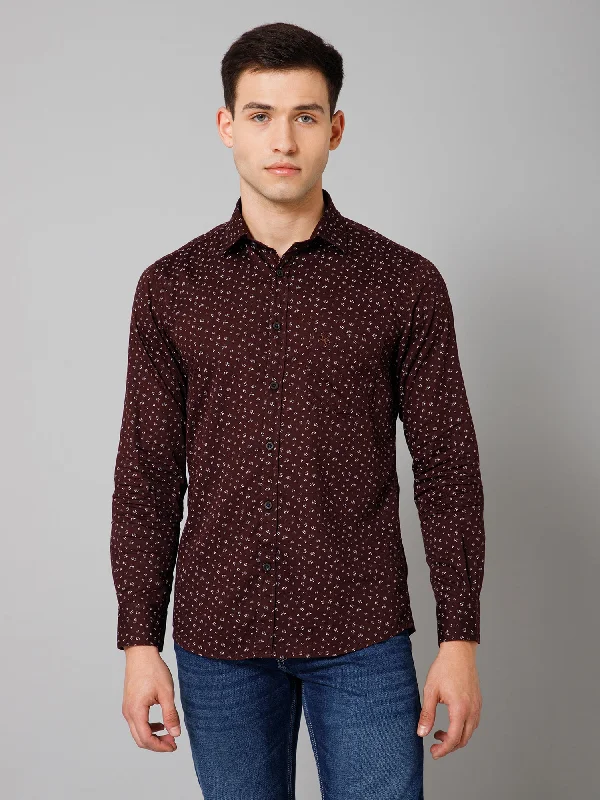 Functional Layers Men's Brown Casual Floral Print Full Sleeve Shirt