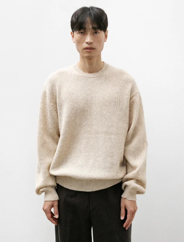 Relaxed Denim Shetland Pullover Sweater Wool Washi Ecru