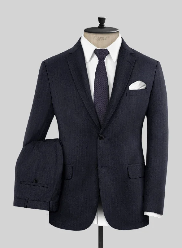 Stylish Hoodies Hardy Minnis Navy Blue Herringbone Wool Suit