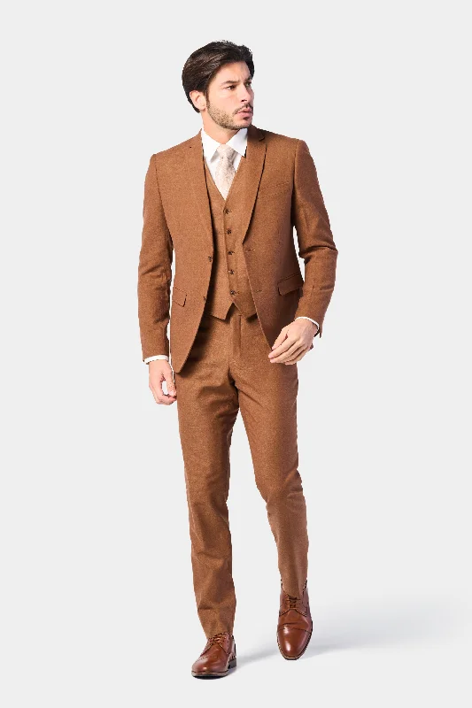 Warm Outerwear Rust Brown Flannel 3 Piece Suit