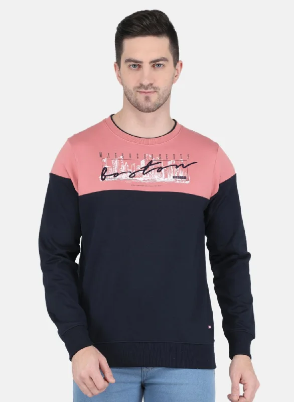 Weekend Wear Men Peach Solid Sweatshirt