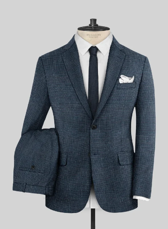 Sporty Essentials London Loom Dark Blue Abelardo Wool Silk Linen Suit