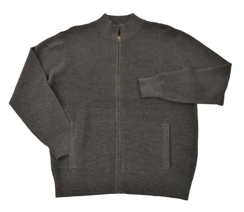 Stylish Looks Men's Solid Ottoman Full Zip Mock Sweater In Charcoal Heather