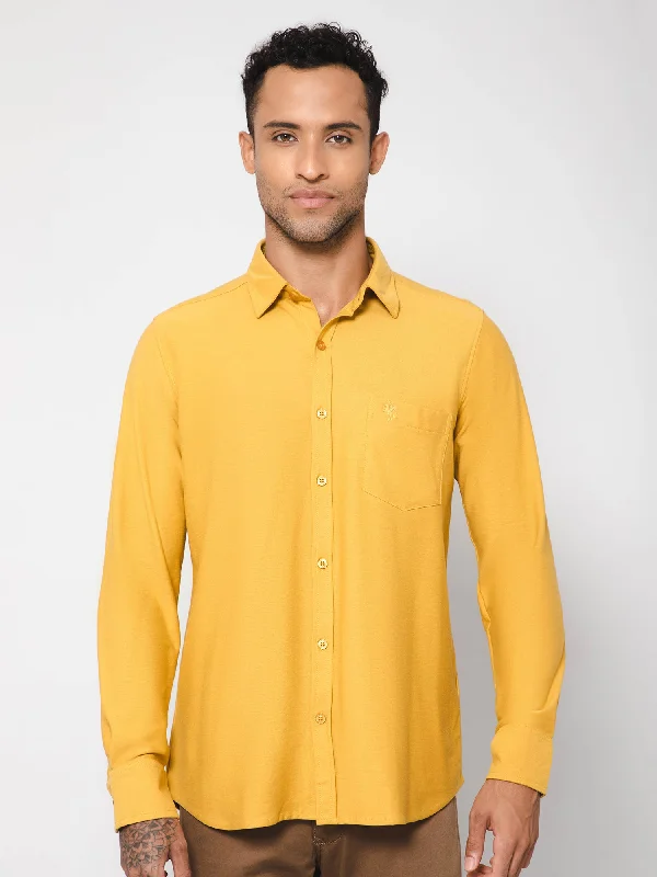 Outdoor Gear Men's Mustard Casual Knit Self Textured Full Sleeve Shirt