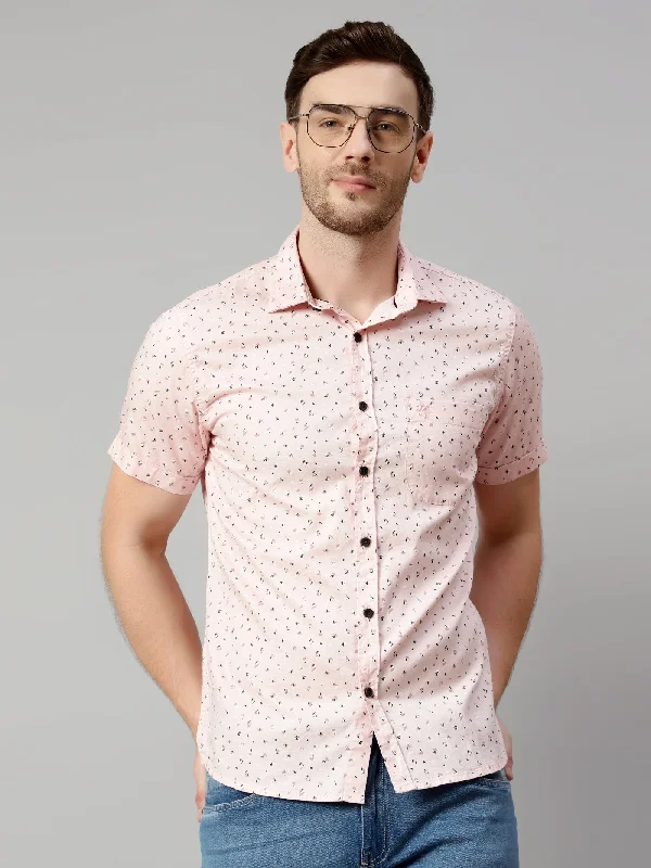 Versatile Knitwear Men's Baby Pink Casual Floral Print Half Sleeve Shirt