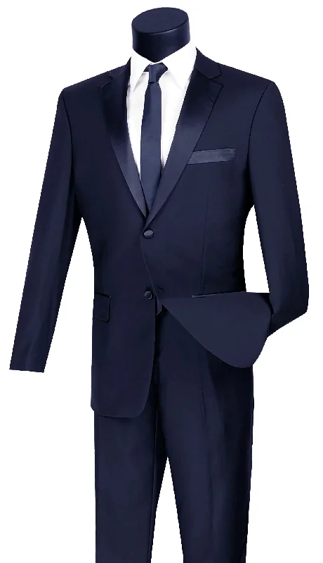 Comfortable Layers Navy  Slim fit tuxedo Men's 2 Piece Suit