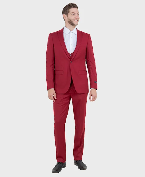 Comfy Suits Red 3 Piece Peak Lapel Suit