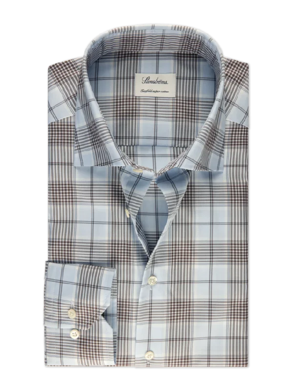 Sporty Trends Fitted Body Blue Checked Twill Shirt 602771 8732 103