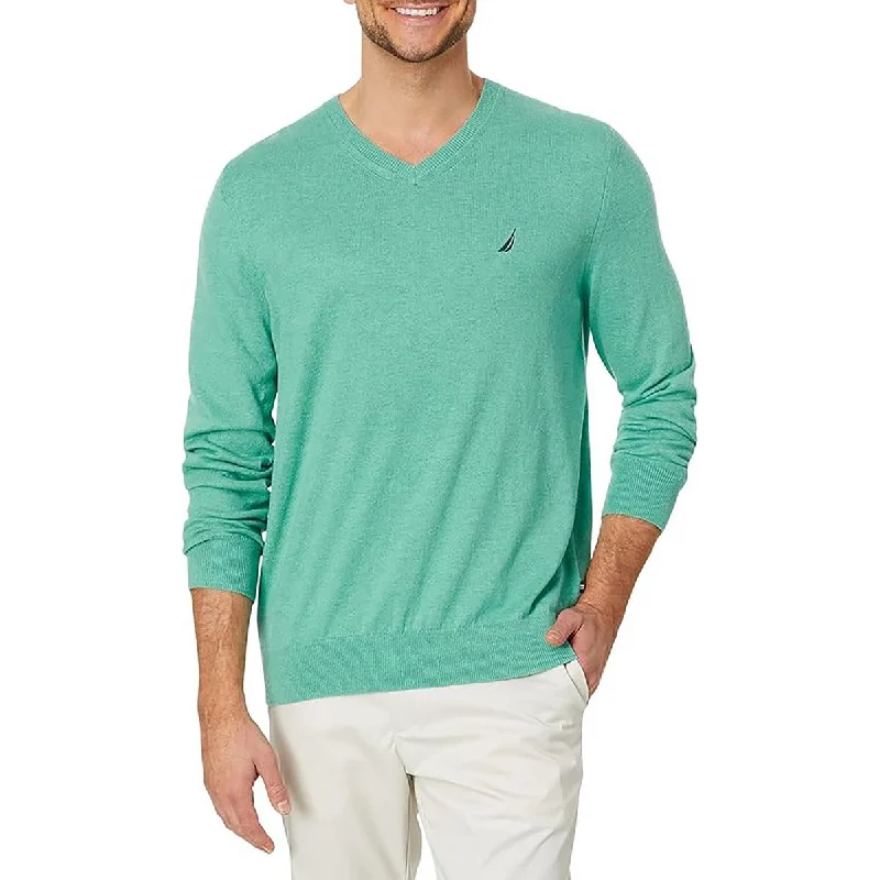 Warm Essentials Mens Ribbed Trim  Cable Knit V-Neck Sweater
