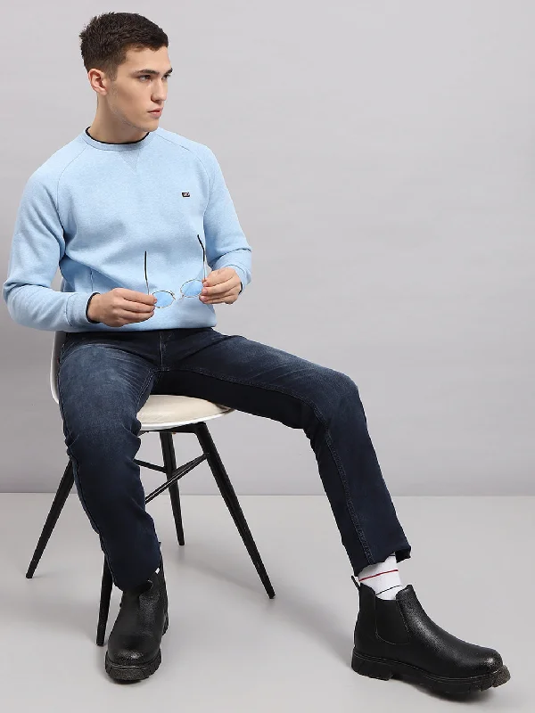 Relaxed Casuals Men Blue Solid Round Neck Full Sleeve Sweatshirt