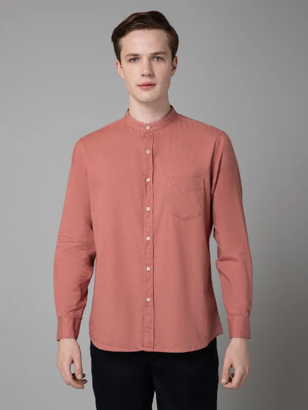 Relaxed Wearables Men's Peach Casual Plain Full Sleeve Shirt
