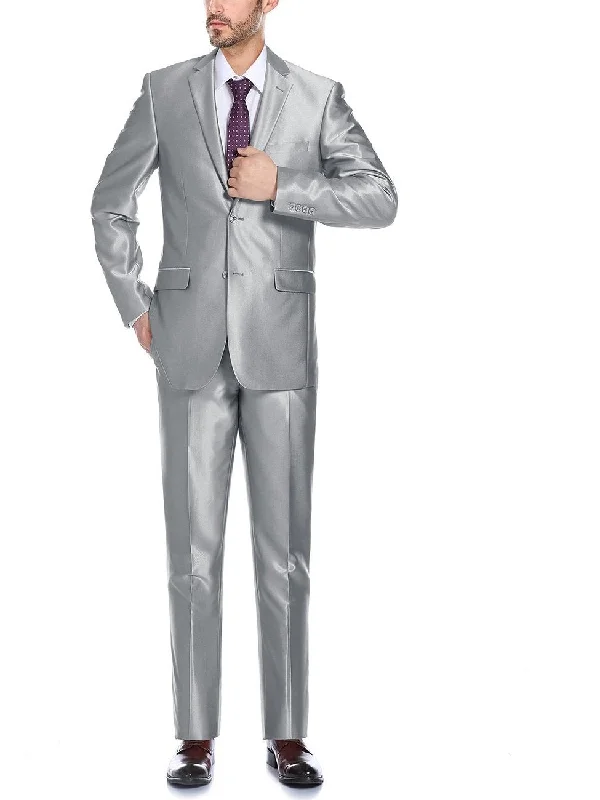 Active Essentials Men's Sharkskin Italian Styled Two Piece Suit