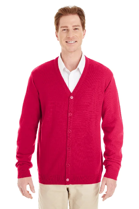 Premium Fit Harriton Mens Pilbloc Pill Resistant Button Down Long Sleeve Cardigan Sweater - Red