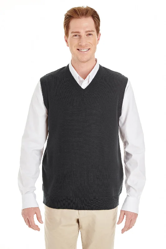 Cozy Basics Harriton Mens Pilbloc Pill Resistant V-Neck Sweater Vest - Black