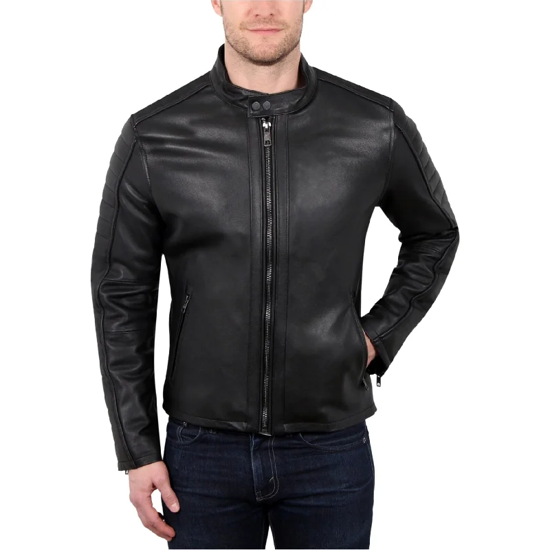 Outdoor Essentials William Rast Mens Leather Motorcycle Jacket, Black, X-Large