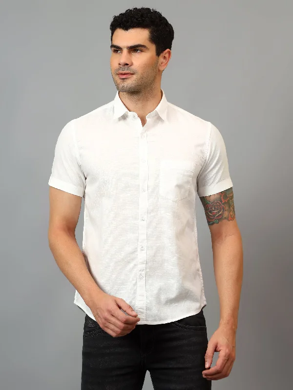 Casual Knitwear Men's White Casual Plain Half sleeve Shirt