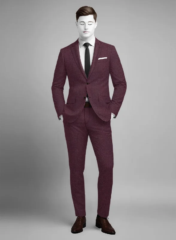 Stylish Jackets Napolean Basket Weave Wine Wool Suit