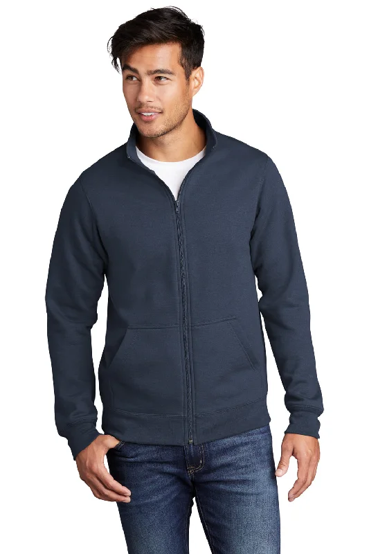Relaxed Denim Port & Company Mens Core Fleece Full Zip Sweatshirt w/ Pockets - Navy Blue Relaxed Denim Port & Company Mens Core Fleece Full Zip Sweatshirt w/ Pockets - Navy Blue