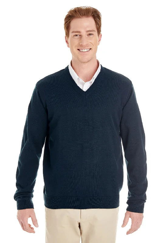 Functional Tops Harriton Mens Pilbloc Pill Resistant V-Neck Long Sleeve Sweater - Dark Navy Blue