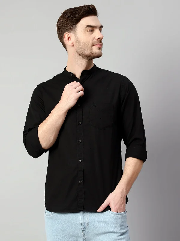 Casual Layers Men's Black Casual Plain Full Sleeve Shirt