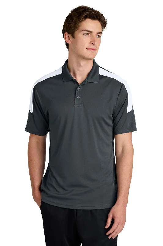 Relaxed Activewear Sport-Tek Mens Moisture Wicking Competitor United Short Sleeve Polo Shirt - Iron Grey/White Relaxed Activewear Sport-Tek Mens Moisture Wicking Competitor United Short Sleeve Polo Shirt - Iron Grey/White