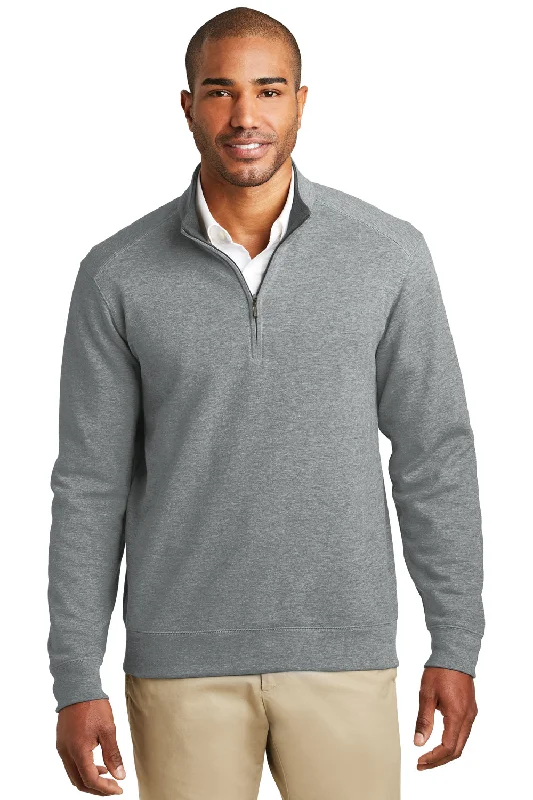 Comfy Sweaters Port Authority Mens 1/4 Zip Long Sleeve Sweater - Heather Medium Grey Comfy Sweaters Port Authority Mens 1/4 Zip Long Sleeve Sweater - Heather Medium Grey