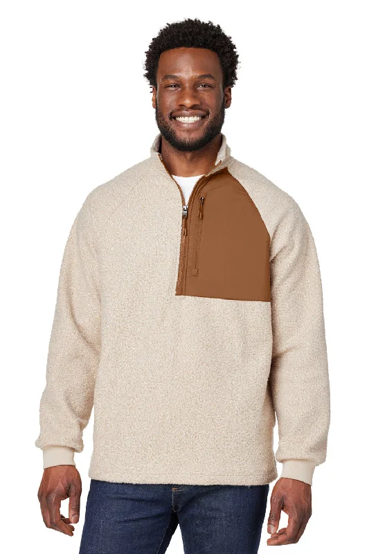 Cool Casuals North End Mens Aura Sweater Fleece 1/4 Zip Sweatshirt w/ Pockets - Heather Oatmeal/Teak Cool Casuals North End Mens Aura Sweater Fleece 1/4 Zip Sweatshirt w/ Pockets - Heather Oatmeal/Teak