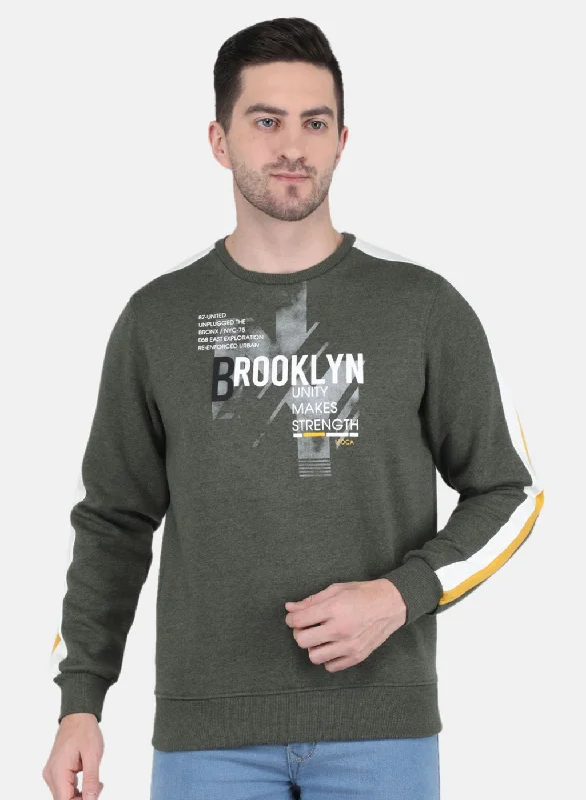 Soft Sweaters Men Olive Solid Sweatshirt