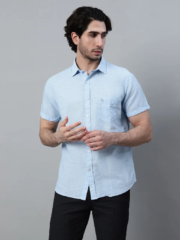 Stylish Layers Men's Light Blue Casual Plain Half Sleeve Shirt