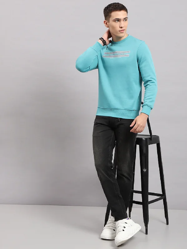 Sporty Wardrobe Men Blue Printed Round Neck Full Sleeve Sweatshirt